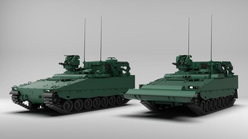 Image of the Forward Maintenance and the Combat Engineer CV90 vehicles.