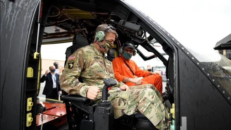  Army Chief of Staff Gen. James C. McConville sits in the cockpit of DEFIANT after a flight demonstration in West Palm Beach, Florida on Oct. 22, 2020. Photo Credit: Sikorsky, a Lockheed Martin company