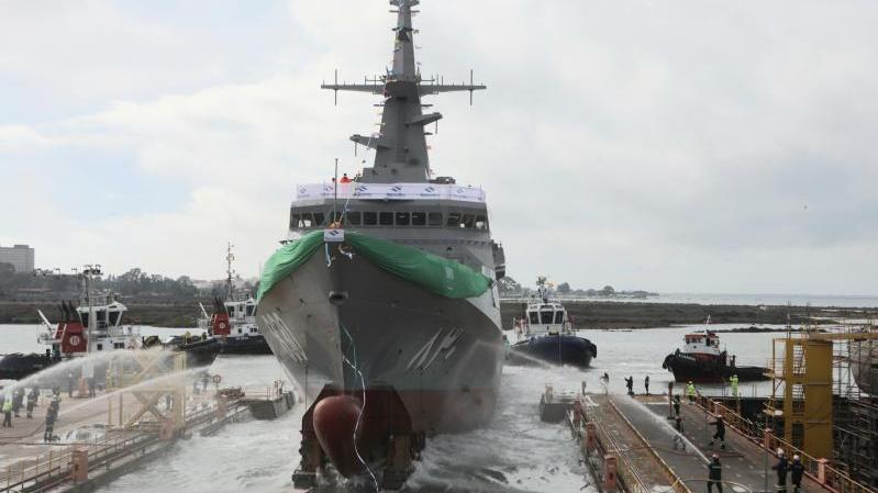  فرقيطة «الدرعية» AL-DIRIYAH التابعة للقوات البحرية الملكية السعودية أثناء إطلاقها. الصورة: Navantia