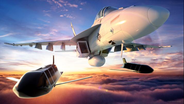 An F/A-18E/F Super Hornet releases Long-Range Anti-Ship Missiles