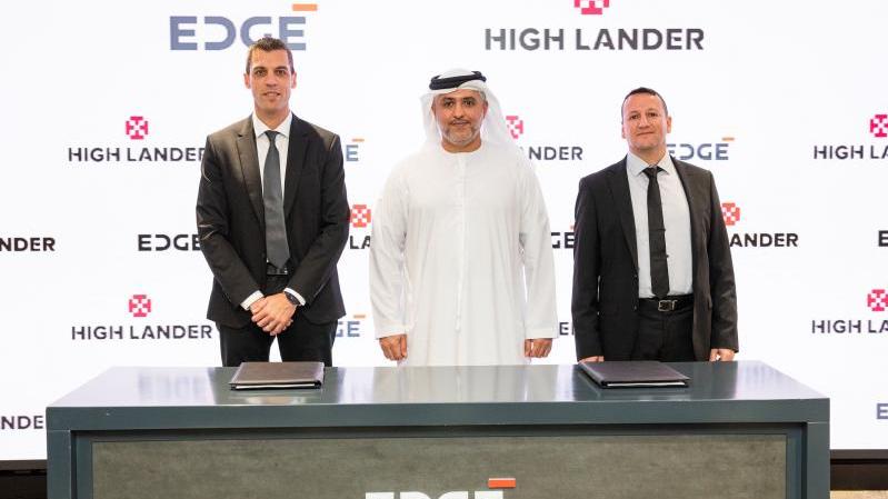 (Left to Right) Alon Abelson, co-founder and CEO of High Lander; Mansour AlMulla, Managing Director and CEO of EDGE; Ido Yahalomi, co-founder and CTO of High Lander