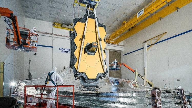 For the last time on Earth, the James Webb Space Telescope’s sunshield was deployed and tensioned by testing teams at Northrop Grumman in Redondo Beach, California where final deployment tests were completed. (Photo Credit: NASA/Chris Gunn) 