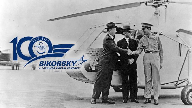 من اليمين الى اليسار: Frank Erikson و Igor Sikorsky و Sergei Sikorsky