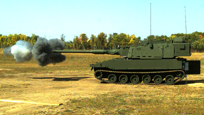 BAE Systems successfully fired 155 millimeter projectiles from a M109 Self-Propelled Howitzer modified with the Rheinmetall L52 155mm, 52-caliber cannon. (Credit: BAE Systems) 