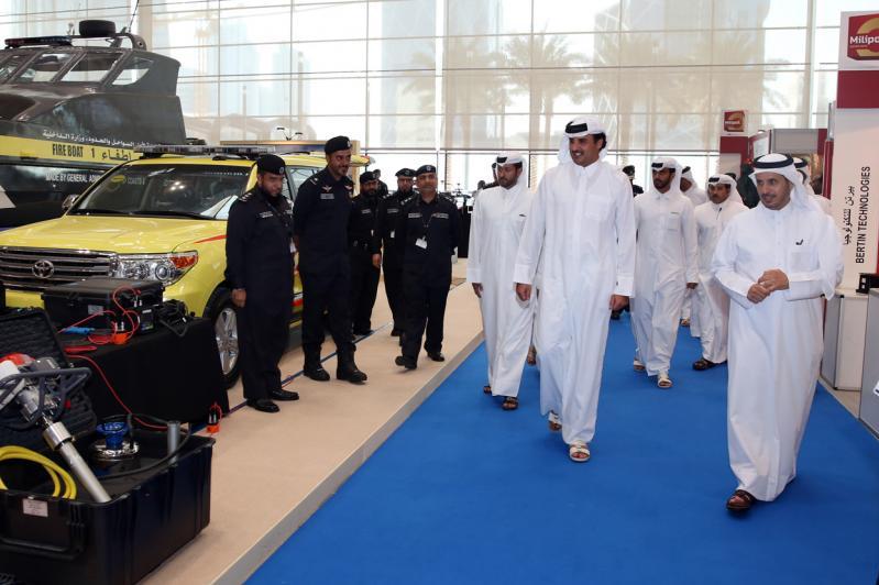 صاحب السمو الأمير تميم بن حمد آل ثاني أثناء زيارته Milipol Qatar في دورته السابقة