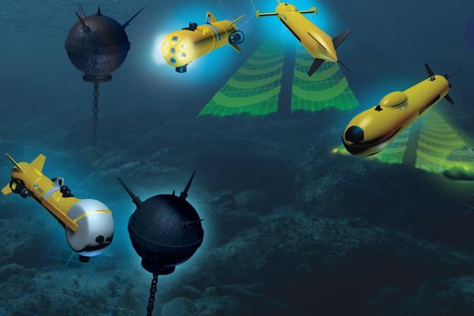 يعتمد مفهوم الإجراءات المضادة للألغام التباعدية MCM الجديد على نظام من الروبوطات، بما في ذلك العربات التحتمائية الذاتية القيادة أو AUV، والسفن السطحية غير الآهلة USV، والعربات الجوية غير الآهلة UAV، لرصد، وتحديد، وتصنيف ومعالجة الألغام البحرية.