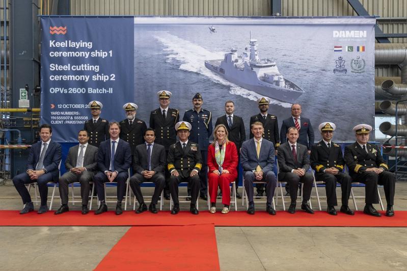 The company of representatives and invitees at the Steel cutting and keel laying ceremony at Damen Shipyards Galatí