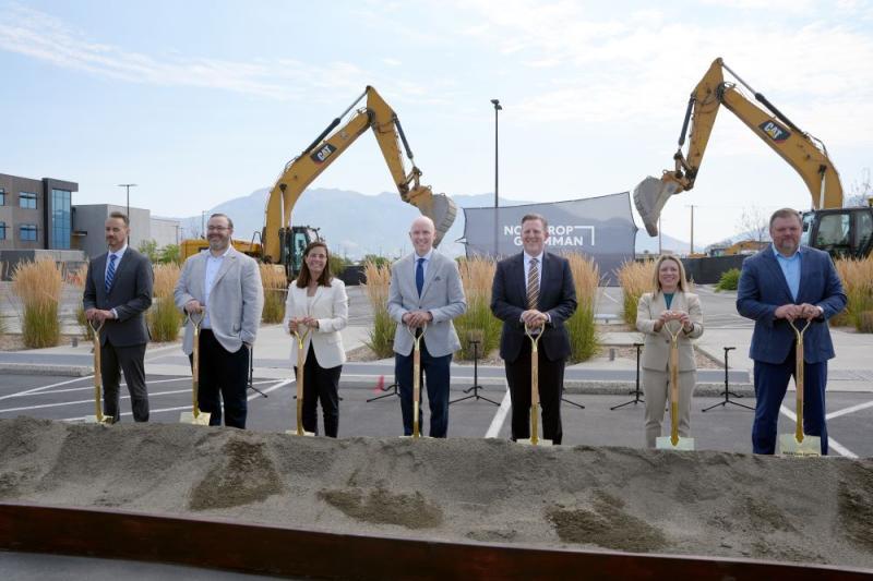 Tony Nolls, Director of Operations, Northrop Grumman; Taylor Woodbury, CEO, Woodbury Construction; Sarah Willoughby, Vice President and General Manager, Sentinel Program Director, Northrop Grumman; Spencer J. Cox, Utah Governor; Ben Davies, Corp. Vice President & President, Defense Systems, Northrop Grumman; Amanda Davis, Vice President and Sentinel EMD Program Manager, Northrop Grumman; Joshua Johnson, Vice President of Business Management, Northrop Grumman. (Photo Credit: Northrop Grumman) 